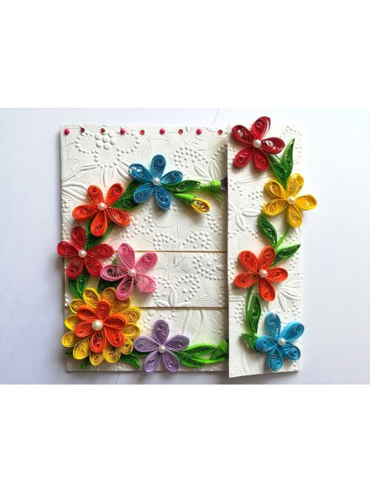 Multicolor Flowers Mini Scrapbook Greeting Card 