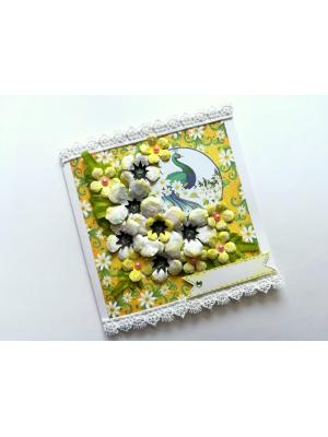 Sparkling white paper flowers handmade greeting card