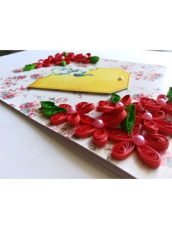 Red Quilled Flowers Corner Greeting Card image