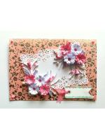 Sweet Pink Quilled Flowers With Paper Lace Greeting Card