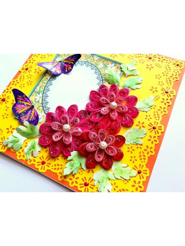 Yellow Paper Lace with Quilled Flowers Greeting Card image