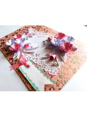 Sweet Pink Quilled Flowers With Paper Lace Greeting Card