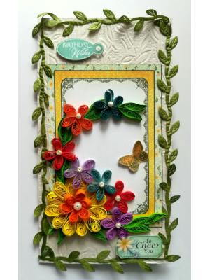 Multicolored Quilled Flowers Mini Scrapbook Greeting Card
