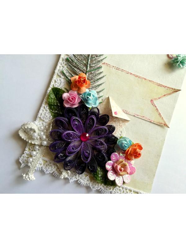 Quilled Puple Big Flower Greeting Card