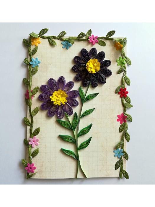 Quilled Purple Flowers Greeting Card image