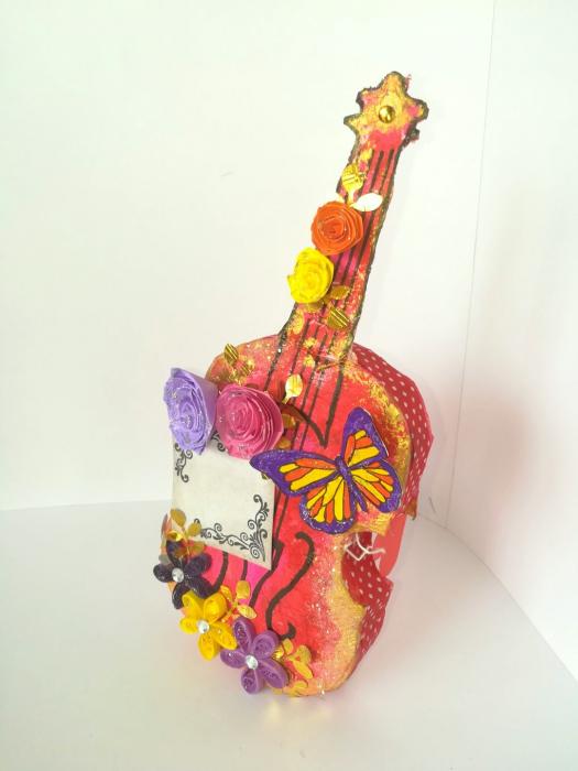 Beautiful Sparkling Colorful Paper 3d Guitar Gift image