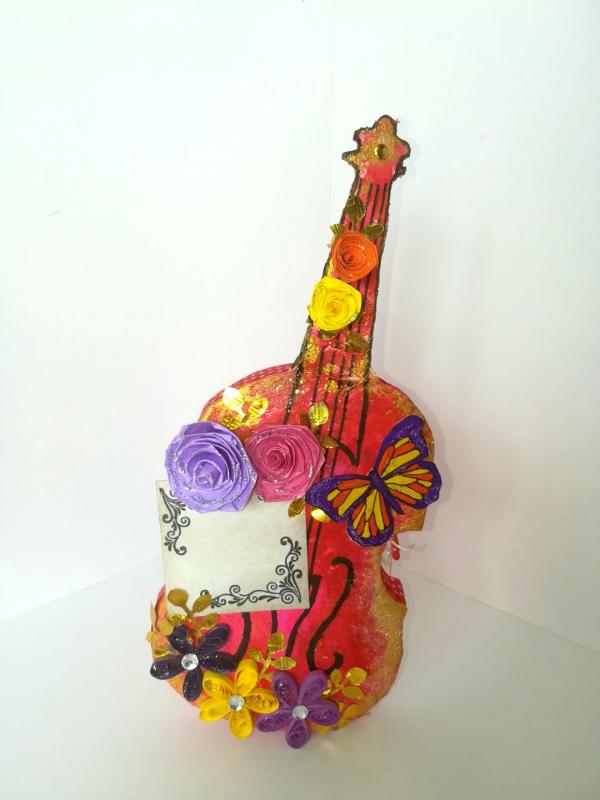 Beautiful Sparkling Colorful Paper 3d Guitar Gift image