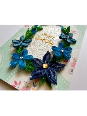 Blue Themed Quilled Flowers Greeting Card Birthday