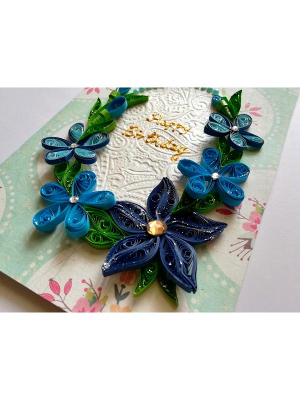 Blue Themed Quilled Flowers Greeting Card Birthday image