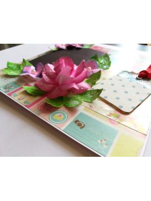 Sparkling DieCut Handmade paper Flowers Pink Greeting Card