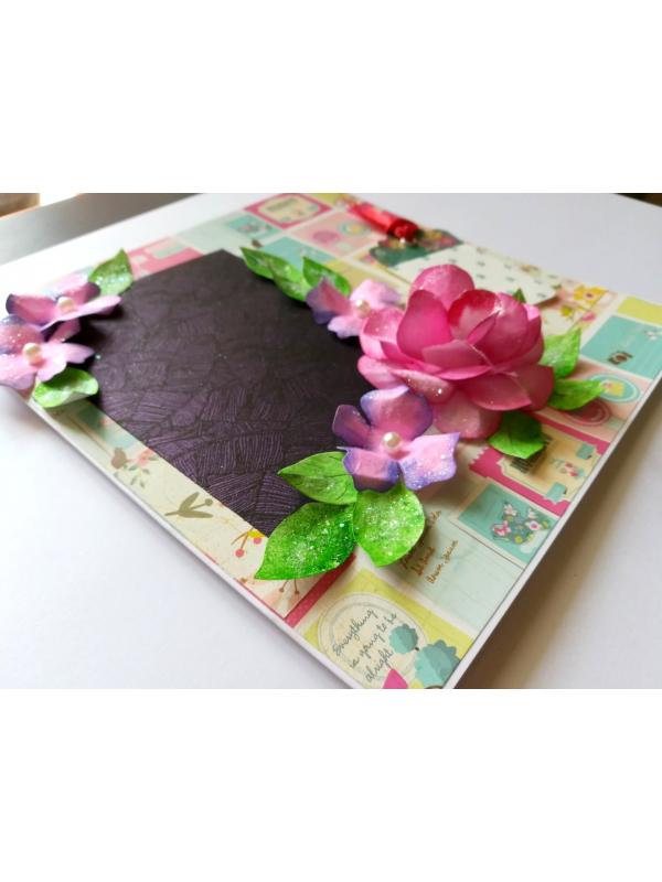 Sparkling DieCut Handmade paper Flowers Pink Greeting Card