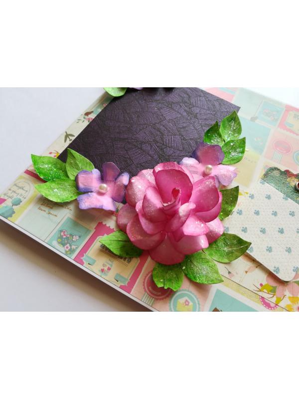 Sparkling DieCut Handmade paper Flowers Pink Greeting Card