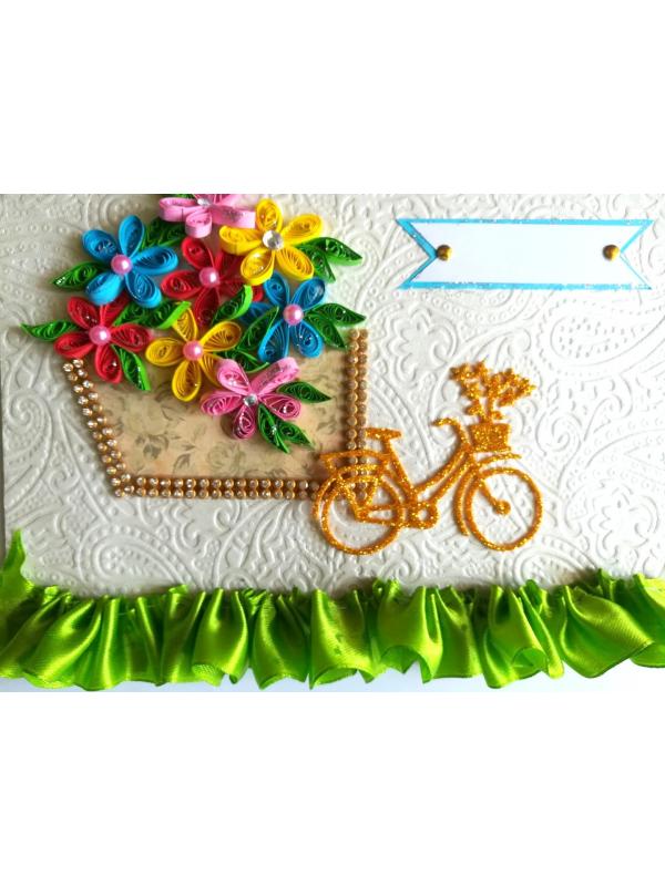 Sparkling Bicycle with Quilled Flower Basket Greeting card image