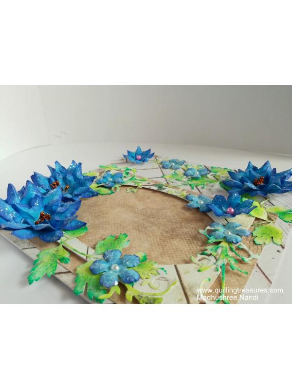 Sparkling Blue Handmade Paper Flowers Greeting Card Gift image