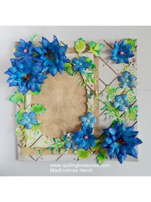 Sparkling Blue Handmade Paper Flowers Greeting Card Gift image