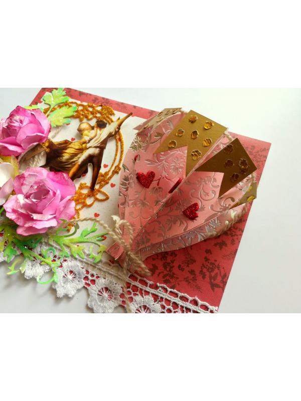 Romantic 3d Paper Hot Air Balloon with Handmade Roses Greeting Card image