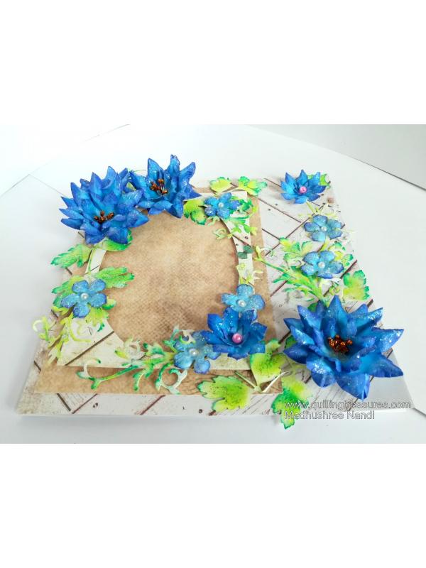 Sparkling Blue Handmade Paper Flowers Greeting Card Gift image