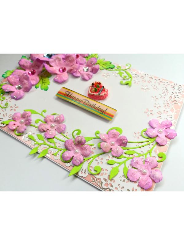 Pink Flowers With Paper Lace Greeting Card image