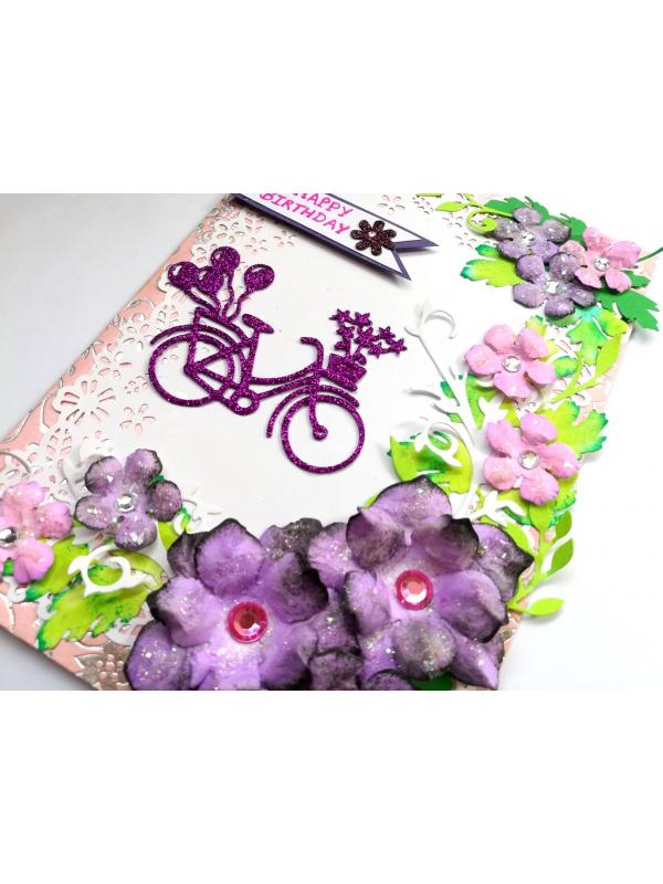 Purple Corner Flowers with Paper Lace Greeting Card image