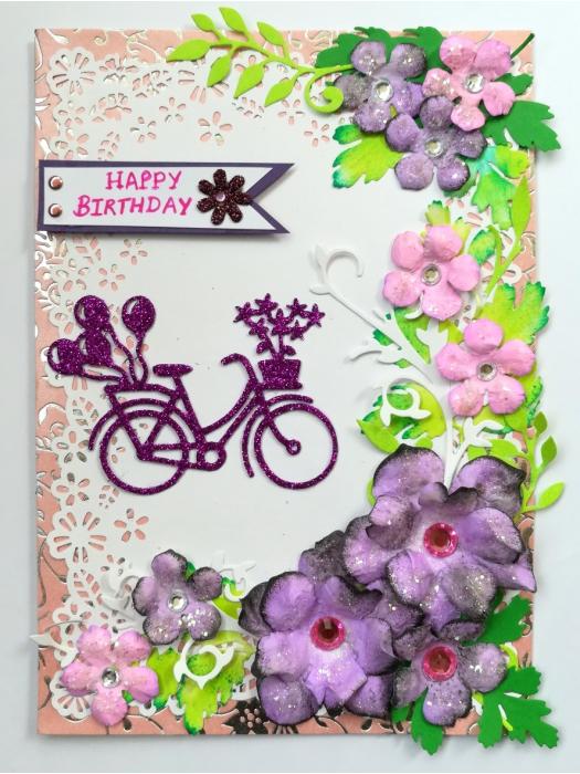 Purple Corner Flowers with Paper Lace Greeting Card