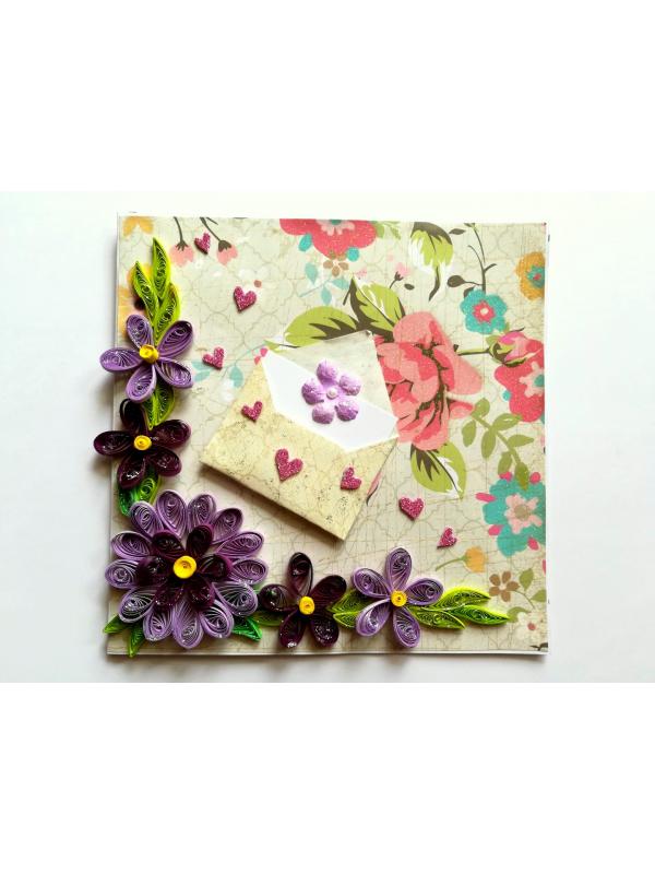 Purple Quilled Flowers Greeting Card