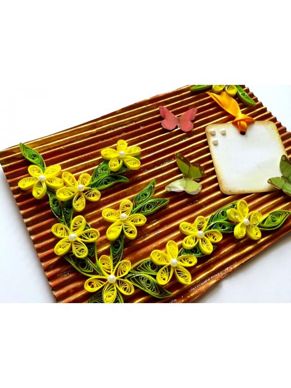 Quilled Flowers on Funky Golden Base Greeting Card image