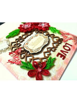 Sparkling Red Quilled Flowers Corner Love Greeting Card