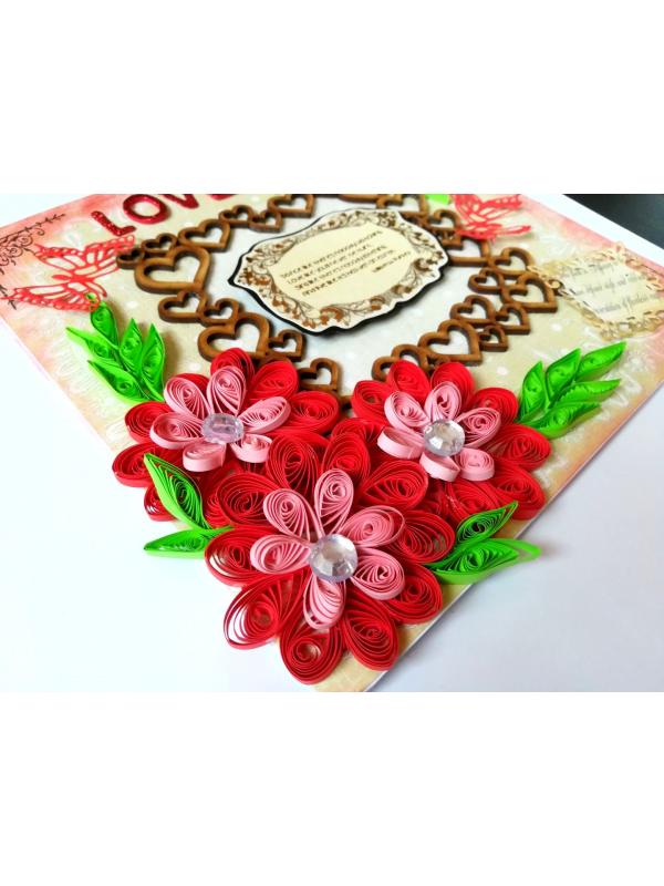 Sparkling Red Quilled Flowers Corner Love Greeting Card image