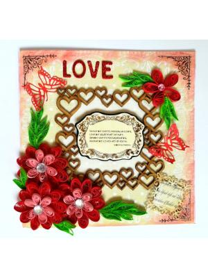 Sparkling Red Quilled Flowers Corner Love Greeting Card
