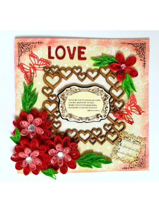 Sparkling Red Quilled Flowers Corner Love Greeting Card