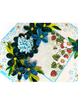Blue Themed Quilled Flowers Greeting Card