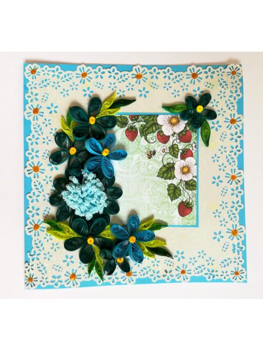 Blue Themed Quilled Flowers Greeting Card