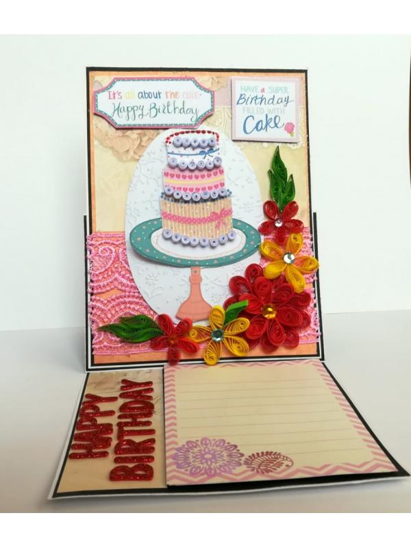 Happy Birthday with Quilled Flowers Greeting Card image