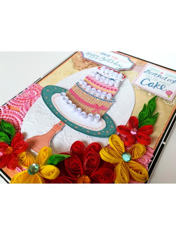 Happy Birthday with Quilled Flowers Greeting Card