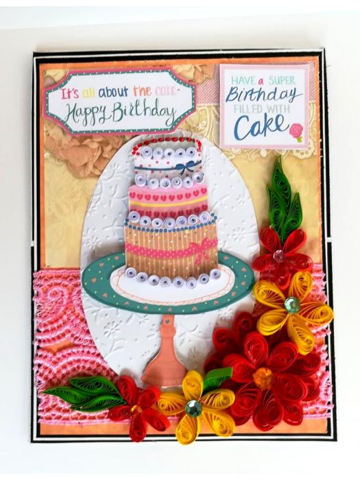 Happy Birthday with Quilled Flowers Greeting Card