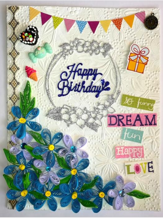 Quilled Corner Birthday Handmade Greeting Card image