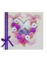 Pink Purple Themed Flowers in Heart Greeting card
