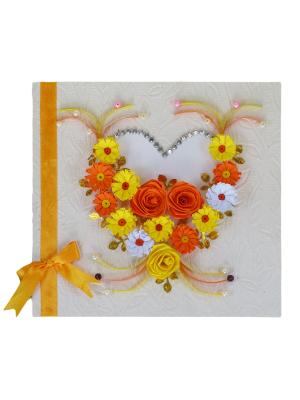 Yellow Themed Quilled Flowers in Heart Greeting Card Yellow Themed Quilled Flowers in Heart Greeting Card