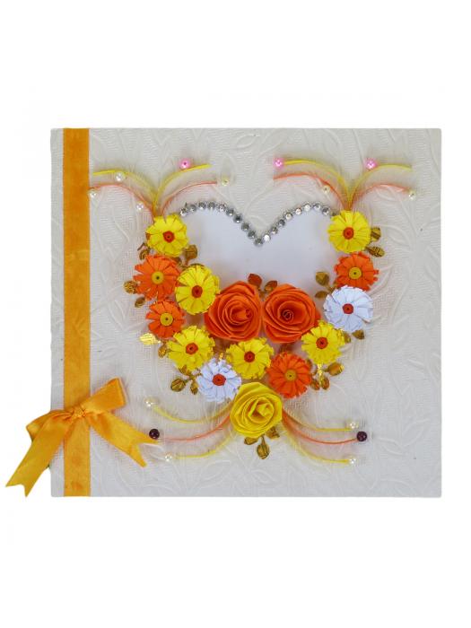 Yellow Themed Quilled Flowers in Heart Greeting Card image