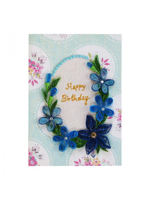 Blue Themed Quilled Flowers Greeting Card Birthday