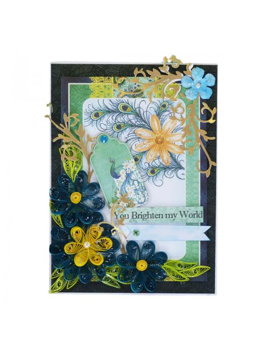 Quilled Teal colored Flowers Greeting Card image