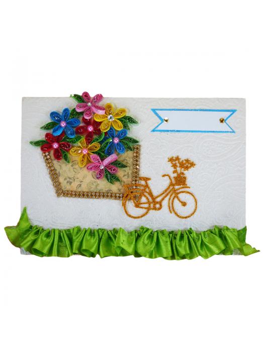Sparkling Bicycle with Quilled Flower Basket Greeting card image