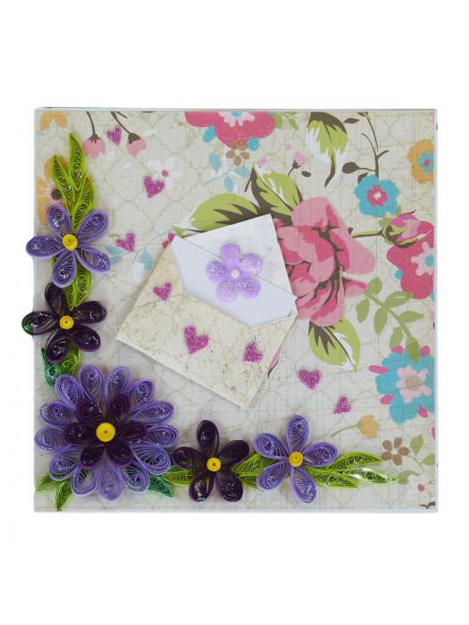 Purple Quilled Flowers Greeting Card image