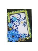 Sparkling Handmade Blue Paper Flowers Corner Greeting Card