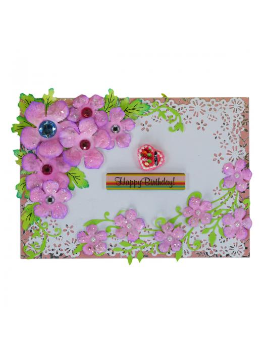 Pink Flowers With Paper Lace Greeting Card image