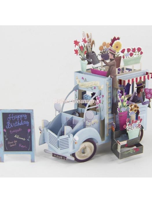 3D Pop up Truck With Flowers Birthday Greeting Card Gift image