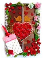 Shiny Red Heart Quilled Love Greeting Card