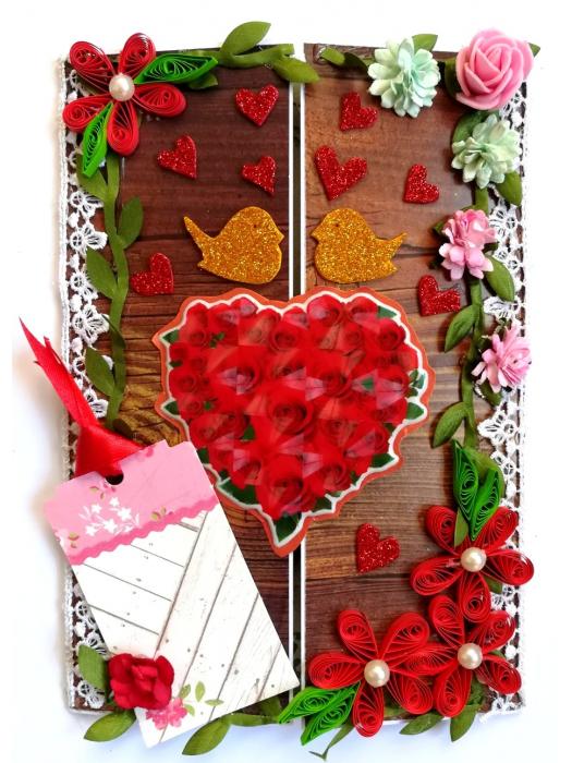 Shiny Red Heart Quilled Love Greeting Card image