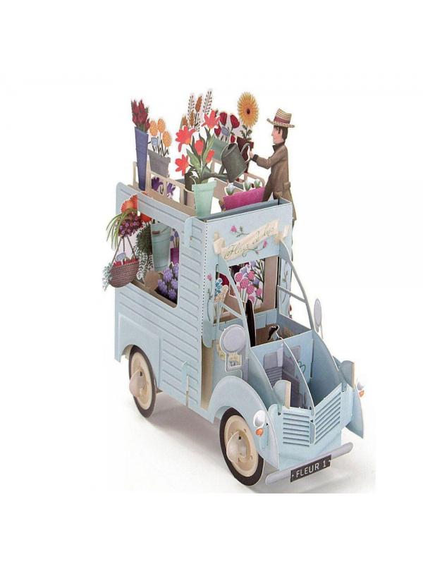 3D Pop up Truck With Flowers Birthday Greeting Card Gift image