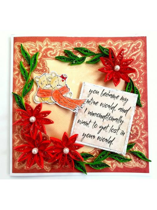 Quilled Red Flowers Love Greeting Card image